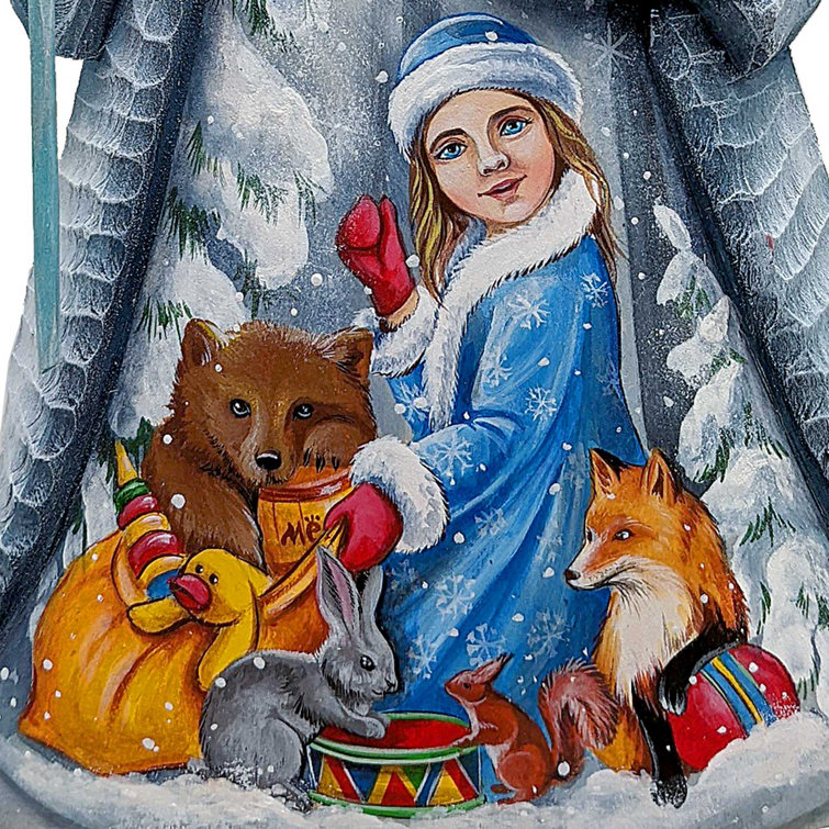 Masterpiece Wood Carved the Snow Maiden with Her Friends Santa Figurine